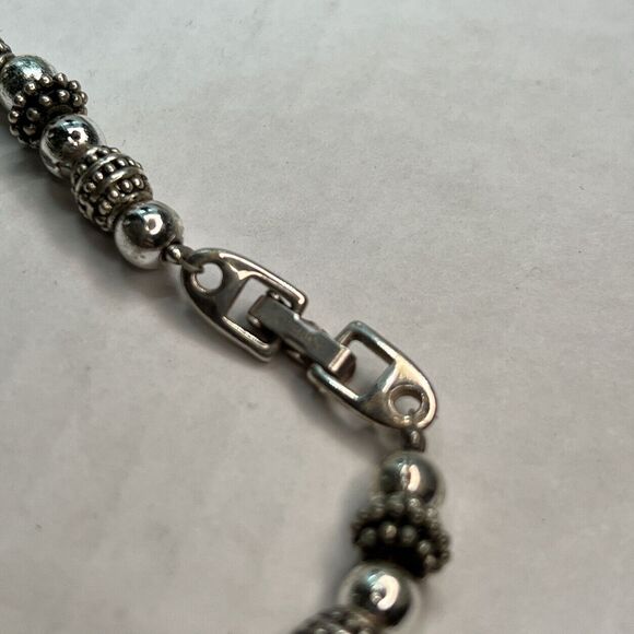 Vintage Napier Necklace Beaded Silver Tone Round Smooth & Bali Signed Heavy - Picture 6 of 7